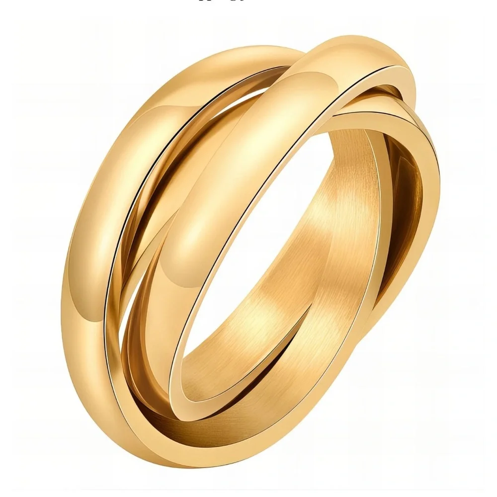 18K Gold Plated Stainless Steel Interlocking Crossover Ring Size 7